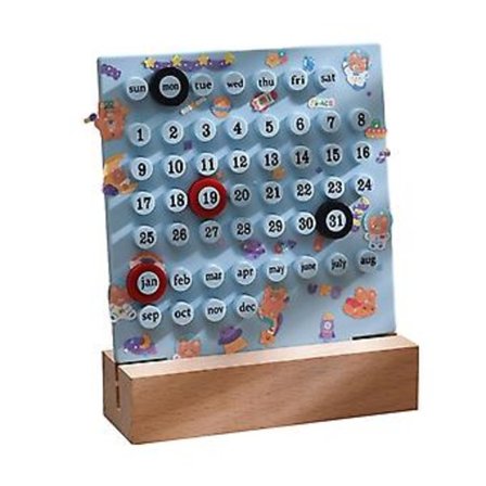 Kreativt Tre Rundt Ringer Kalender DIY Personlig Ferrule Kalender Ornament for Hjem Soverom (Lyseblå)