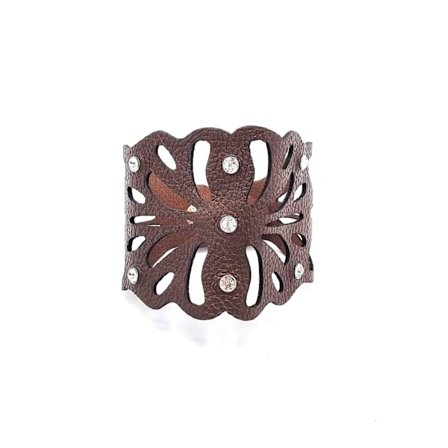 Mønstret armbånd i brunt skinn med rhinestones