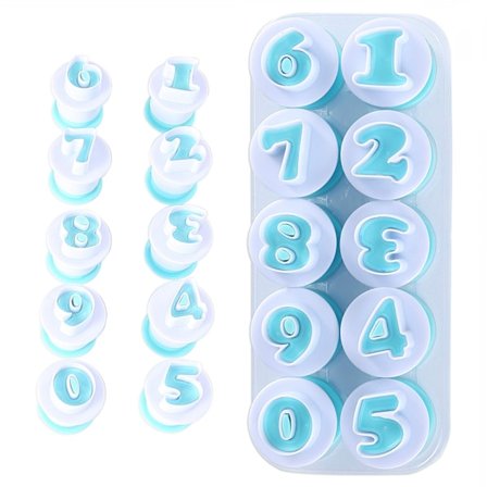 0 - 9 Tal Kageforme Sæt: Fondant, Cookie & Chokolade Stempeludstikkere – Holdbar Fødevaregodkendt Plastik, Nem Rengøring Kagedekoration
