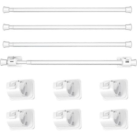 Justerbar spännstång Utdragbar fjädergardinstång med självhäftande krok Vit, Längd 40 till 70 cm (4)[D]