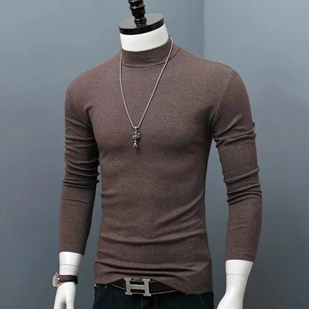 Langærmet T-shirt Termisk Underundertøj Topper Mænd Vintertøj Termisk Skjorte Efterår Mænds Vinterstrømper Høj Hals Tynd Slim Fit Style1 Coffee M