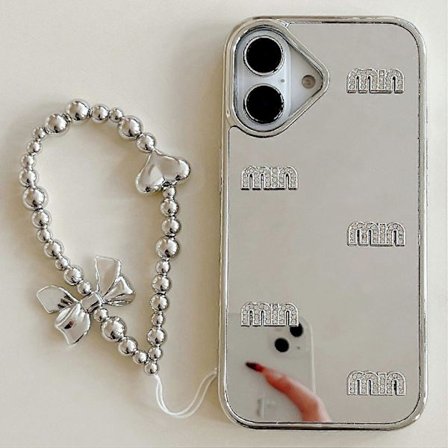 Skal till iPhone 16 Strassbokstäver Spegelyta Design TPU Akryl Telefonskal med Rem