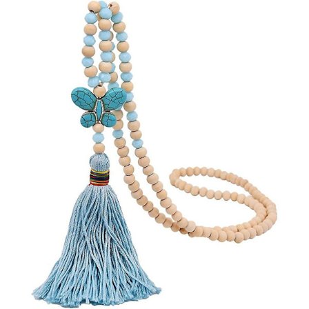 Tassel Perle Halskæde Boheme Vedhæng Halskæde Stilfuld Trøje Kæde Halskæde Til Kvinder Mode Smykker, Blå, 90x1cm, 9m453x