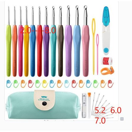 Suuret silmät, tylpät neulomiskoukut, langenneulonta ja virkkauskoukut, ergonomiset kahvat virkkauskoukkuja nivelreuman vaivaamille käsille