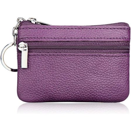 Liten Lila Lädermyntplånbok Växelväska för Kvinnor Män Barn med Dragkedja Nyckelring.