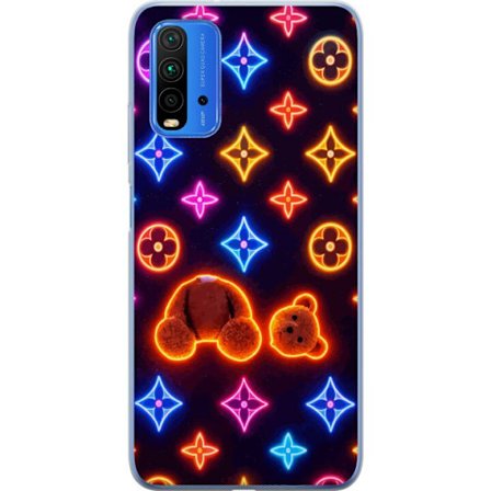 Kompatibelt Mobildeksel til Xiaomi Xiaomi Redmi Note 9 4G Neonfarget luksusmønster med en glødende teddybjørn i pop-art-estetikk