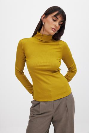NA-KD Long Sleeve Roll Neck Top - Polotoppar - Gul - XL (EU 46)