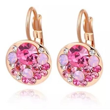 Hoop Örhängen - Rosa & Vita Kristaller - 18k Rosé Guldpläterade Rosa Guld