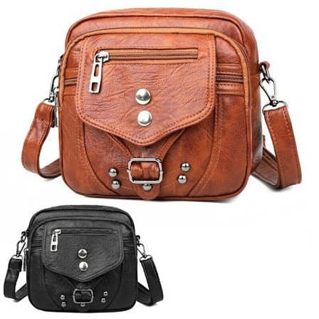 Vintage håndveske for kvinner skinnveske skuldertaske flere lommer crossbody brun