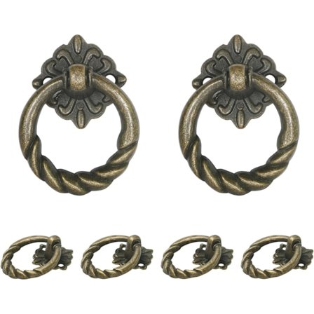 6 st Brons Blomformade Droppring Dörrhandtag, Små Vintage Skåp Ringhandtag, Metall Dörrring Knoppar för Byrå