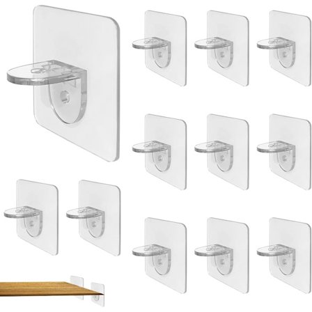 12-pak Selvklæbende Hylder – Transparent Hyldesupport, Ingen Boring Nødvendig