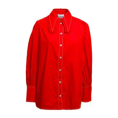 Ganni, Cotton Poplin Shirt Czerwony, Kobieta, Rozmiar: S