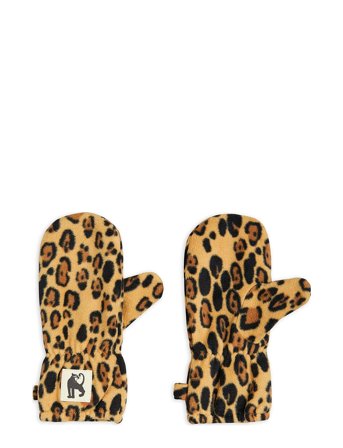 Mini Rodini Leopard Fleece Mittens - Brown - 9M/2Y