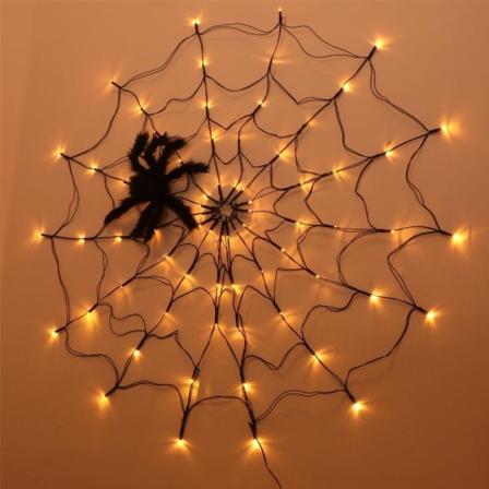 Halloween Edderkoppnettlys 70LED Oransje Lys med Svart Edderkopp