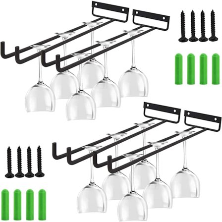 Vinglassholder, 4 stk. Metall Henge Vinglassholdere Glas