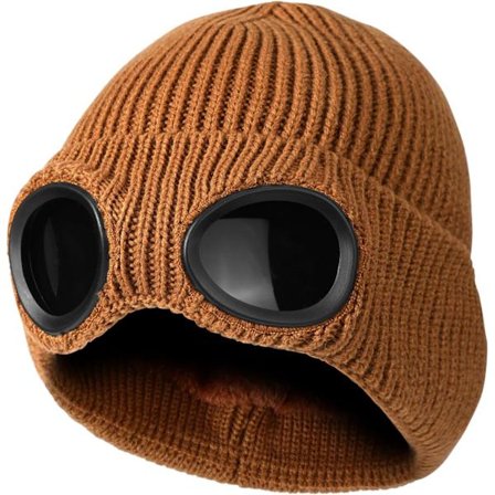 Vintervarm Strikket Beanie-lue, Vindtett Termisk Myk Fleecefôr Ski-Turgåing Løping Beanie med Avtakbare Briller, Slouchy Tykk Skallehette for