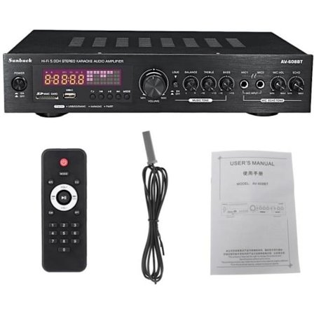HIFI forstærker 2000W 220V lydeffektforstærker BT Stereo USB SD FM LED Sort