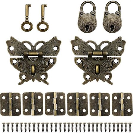 Antik borg med nøgler, antikke små hængsler, mini hængelås med spænder til æske og dagbog, gave dekoration 2024THO