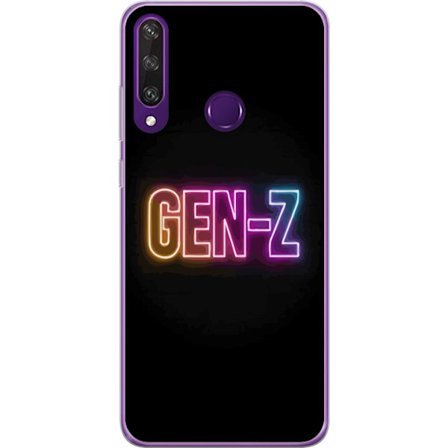 Kompatibel Mobilcover til Huawei Huawei Y6p Neontekst Gen Z i farverigt lys mod en mørk baggrund i moderne digital stil