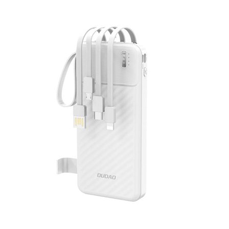 Dudao K11 10000mAh Powerbank med inbyggda USB-kablar - Vit