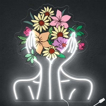 Lady Flowers neonskilt til vægdekoration, neon vægkunst til soveværelsesindretning, blomsterbutiksdekoration