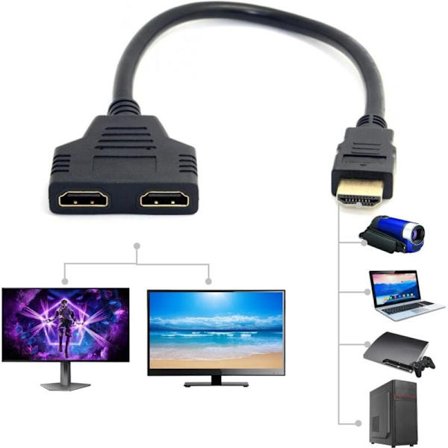 HDMI Splitter, 1 indgang til 2 udgange HDMI Splitter, Dobbelt HDMI, HDMI Adapter til at udvide 2 skærme, HDMI Kabel Splitter til HDTV, LED, LCD Skærm 