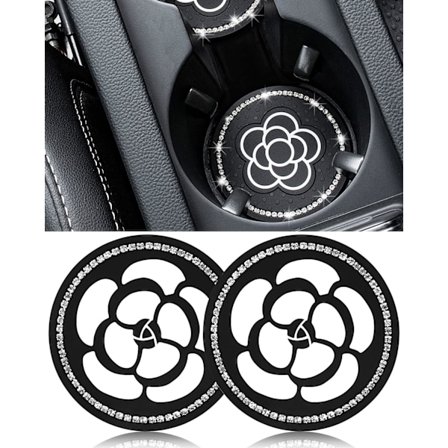 2 STK bil coaster Generel pige bil tilbehør coaster bil skridsikker blomstermønster (sort)