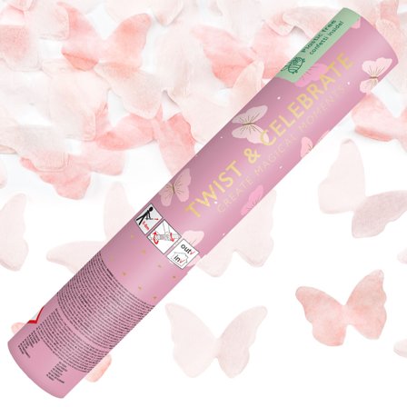 Konfettikanon Rosa Sommerfugler 20 cm