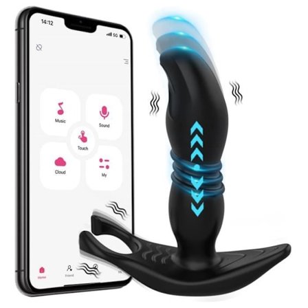 Thrustende prostatamassasjeapparat anal vibrator APP fjernkontroll, dobbel stimulering rumpeplugg analleketøy, 9 vibrerende moduser thrustende