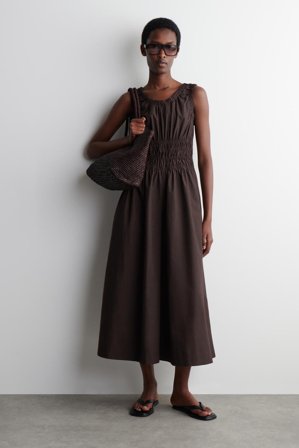 COS Shirred Cotton Jumpsuit Dress in Brown - Women