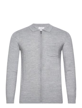 Merino Polo Collar Cardigan Knitwear Full Zip Jumpers Grå Lindbergh*Betinget Tilbud