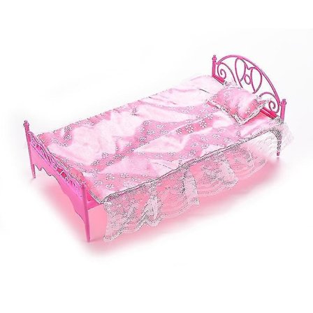 1 Set Enkelsäng för Barbie Dockhusmöbler & Kudde Lakan Färg Slumpmässig