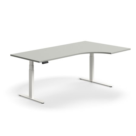 Schreibtisch QBUS höhenverstellbar, ergonomisch, 2000x1200 mm, Gestell weiß, hellgrau