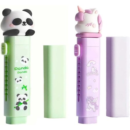2 stk Kreative Tilbagekørselsviskelæder med Pensel, Farverige Gummi Viskegummi Kawaii Blyant Viskegummi, Kreative Tegneserie Viskegummi til Børn