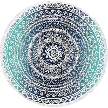 Mikrofiber Mandala rund blå strandhandduk filt, pool simning picknick yoga matta väggdekor lägenhet bordsduk, 59 'bohemisk handduk