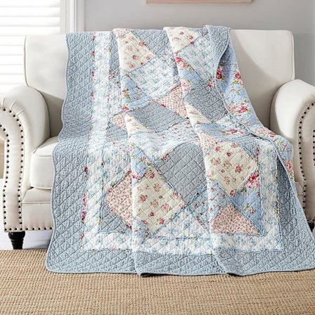 Blå sengetæppe 150x200cm, 1 person sengetæppe 100% bomuld blødt