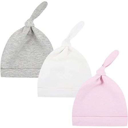 3 st babybågshatt 0 - 6 månader (grå, vit, rosa) nyfödd pojke G