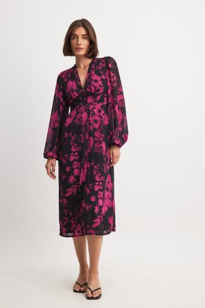 NA-KD - Midikjole med knapper foran - Smock kjoler - Blomstret - EU 36