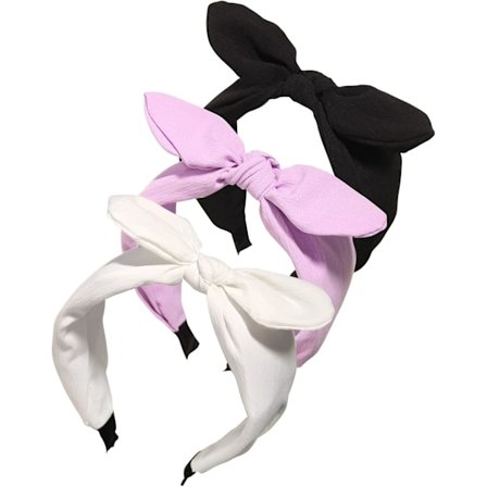 Pompoms pannebånd med knute for kvinner, hårbånd med sløyfe, hårbånd med kaninører, 3-pakning