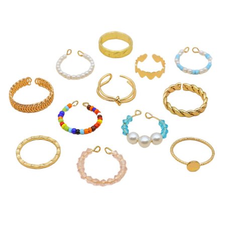 12 st/set Faux Pearls Flerfärgade Pärlor Knuckle Rings Öppning Hjärta Knuta Kvinnor Knuckle Rings Smycken Tillbehör