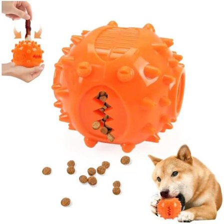 Interaktivt tyggelegetøj til hunde med godbidsdispenser - Lille orange TPR tandrensningslegetøj til alle racer, 7,5x6,3 cm