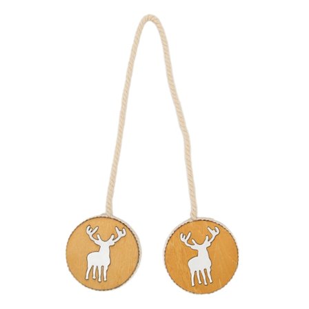Magnetisk gardinbånd med utskåret hjort, solid tre, bomullsrepdekkede kanter, gardinholder for familiekontorhotell