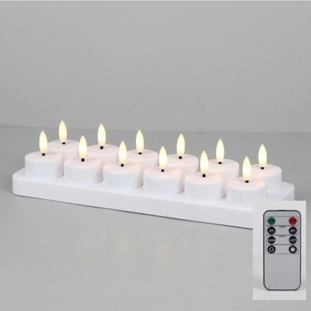 Oppladbare LED Flammefrie Lys 12-pakning med Fjernkontroll & Lader