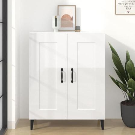 Vidaxl Skänk Vit Högglans 69,5x34x90 Cm Konstruerat Trä Vit