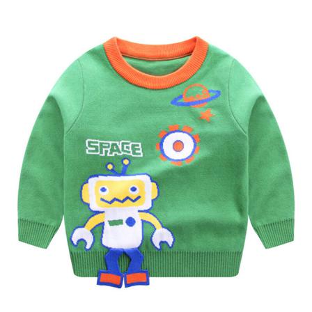 Toddler Cartoon Print Ribbade Stickade Toppar Crew Neck Sweatshirt
