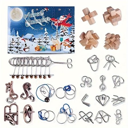 2025 Julekalender Puslespil - Logikspil i rustfrit stål med juletema, håndholdte hjernevrider til børn, piger, teenagere og kvinder [YJD]