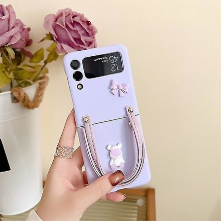 Sjarmerende Bjørn Sløyfe Solid Farge Etui Kompatibelt Samsung Z Flip 4 Med Dobbel Håndtau