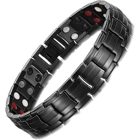 Svart magnetiskt armband i titanstål för män med Acsergery 3500 Gauss 4 element dubbel gåva