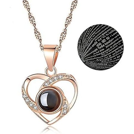 Evig Rose med 'Jeg elsker deg' Hjerte Halskjede 100 Språk Projeksjon, Bursdagsgaver til Kjæreste Kone Mor Mormor, Evig Rose Blomst med Smykke