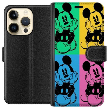 Kompatibelt Plånboksfodral till Apple Apple iPhone 15 Pro Mickey Mouse popkonst affisch färgglad Disney retroserie tecknad ikonisk figur Andy Warhol
